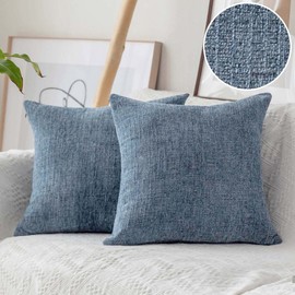 Home Brilliant Blue Cushion Covers Set of 2, Luxury Chenille 60x60 Cushion Cover for Indoor Outdoor Use, Thick Durable Cushion Protectors, 60cm x 60cm, Jeans Blue