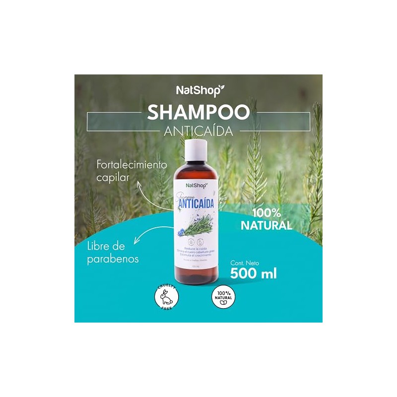 NATSHOP | Shampoo Anticaída Natural de Romero y Vitamina E