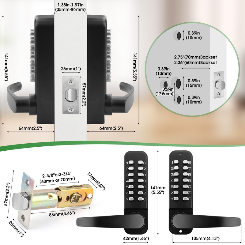 ANNFUZ Mechanical Keyless Entry Door Lock with Keypad,Double-Sided Keypad Lock