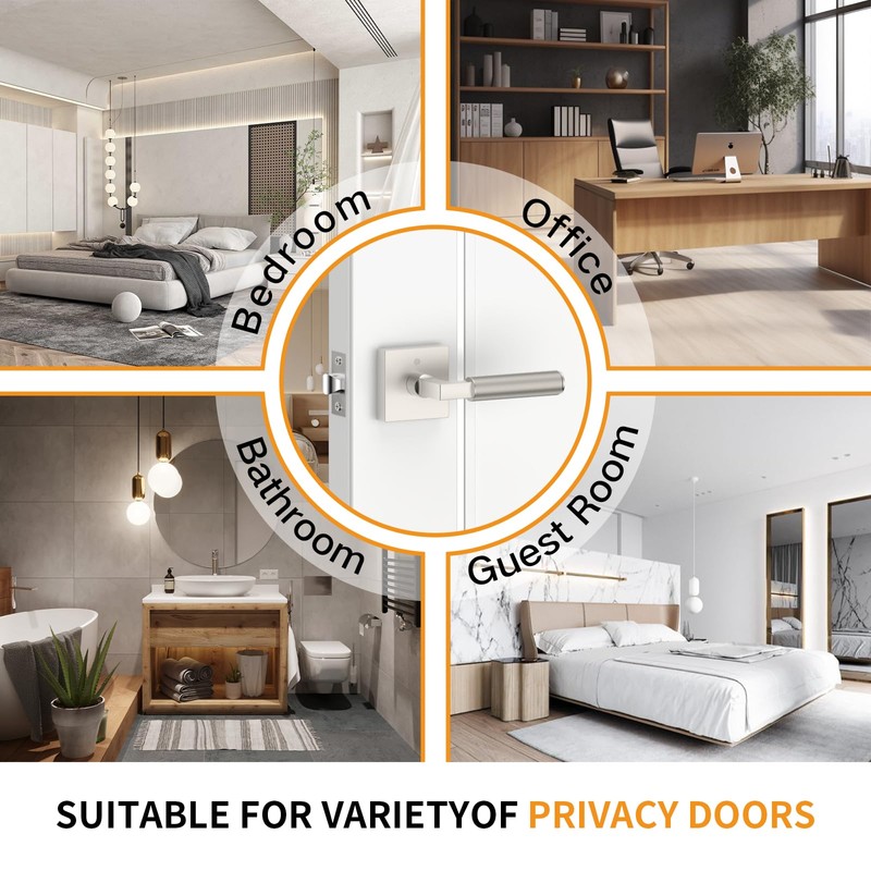 Amerdeco 1 Pack Privacy Door Handles, Brushed Satin Nickel Interior,