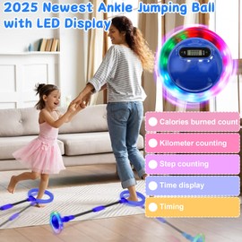 TZEKING Springring Fußkreisel,Kinder Blinkender Springring Fußkreisel,Swing Wheel mit Lichtrad,Zähler,Timer,Kalorienzähler,Faltbarer Ankle Skip Ball,Geschenke für Mädchen 6-12 Jumping Ball (Blau)