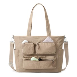 G4Free Tote Bag for Women, 16L Casual Puffer Shoulder Bag with Laptop Compartment for Travel, Work, Daily Use-Khaki