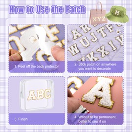 52PCS White Chenille Letter Patches Self Adhesive for Clothing,A-Z Varsity Letter Stickers Embroidered Sew on Repair Patches for Jackets Hats Backpacks,with A Transparent Toiletry Bag