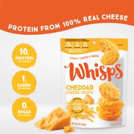 Whisps Cheese Crisps Cheddar Cheese | Protein Chips | Healthy Snacks | Protein Snacks, Gluten Free, High Protein, Low Carb Keto Food (2.12 Oz, 3 Pack)