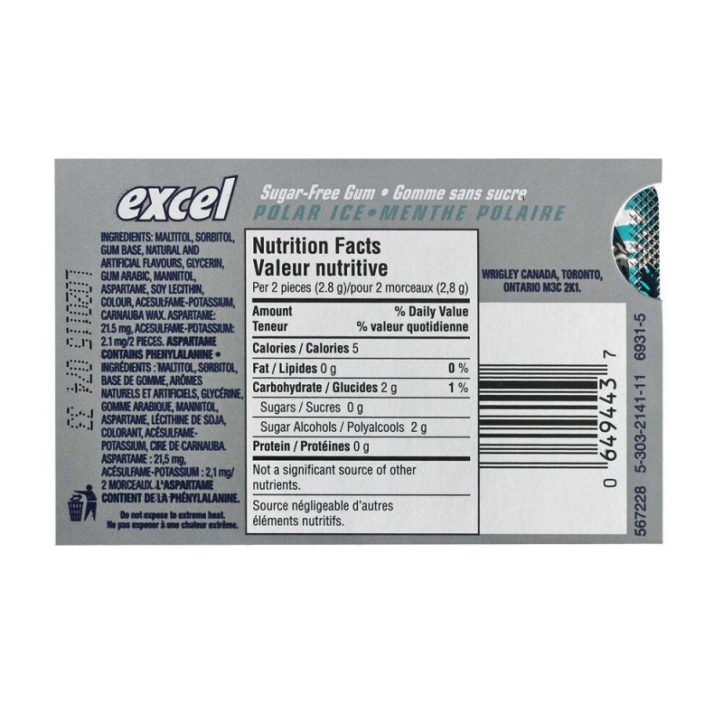 Wrigley Excel Sugar-free Pellet Gum, 12ct - 12pk, Polar Ice