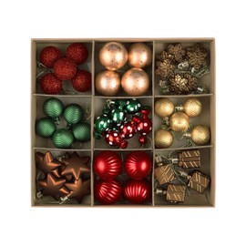 DecorbyHannah 45ct Christmas Ornaments Set, Shatterproof Assorted Mini Red Green Gold Christmas Ornaments for Tree Decorations, Small Decorative Hanging Christmas Ball Ornaments for Home Party Decor