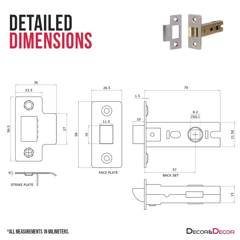 Decoranddecor Brushed Chrome Door Handles & Latch Kit Lever On