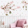 HPNIUB Pink Flower Tree Branch Birds Wall Stickers Floral Wall