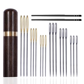 Big Eye Leather Needle Set - 21 Pieces, 3 Sizes, with Lacing Needles & Bottle