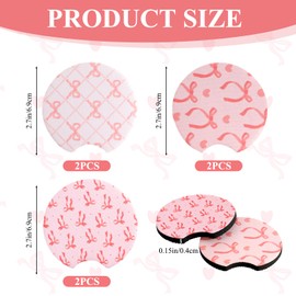 6 PCS Pink Bow Car Coasters, Car Coasters for Cup Holders with Finger Groove, Anti Slip Car Interior Accessories Excellent Thermal Insulation and Water for Women