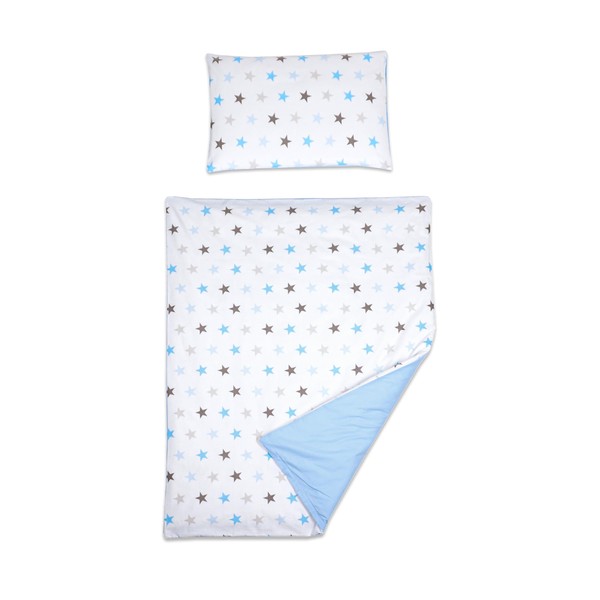 Baby Comfort 2 Piece Bedding Set 135x100 cm Reversible Duvet Cover & Pillowcase for Toddler Cot Bed (Blue Stars)