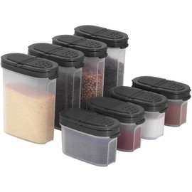 SIGNORA WARE Plastic Spice Containers – Spice Jar Set 8 Pack, 4 Mini, 4 Large – Spice Jars to Store Spices, Herbs, Marinade, Sugar, Salt, Pepper – Refillable Airtight Small Spice Jars with 2 Way Lids