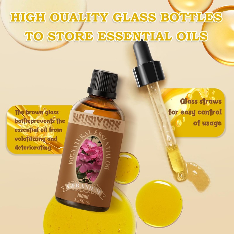 wusiyork Geranium Essential Oil 100ML - 100% Pure and Natural