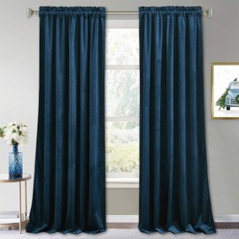 RYB HOME Velvet Curtains 96 inch - Super Soft Solid Drapes Living Room Blackout Curtains Draperies for Bedroom Dining Kids Nursery Guest Room, Navy Blue, 52 inch Width x 96 inch Lenght, 2 Pcs