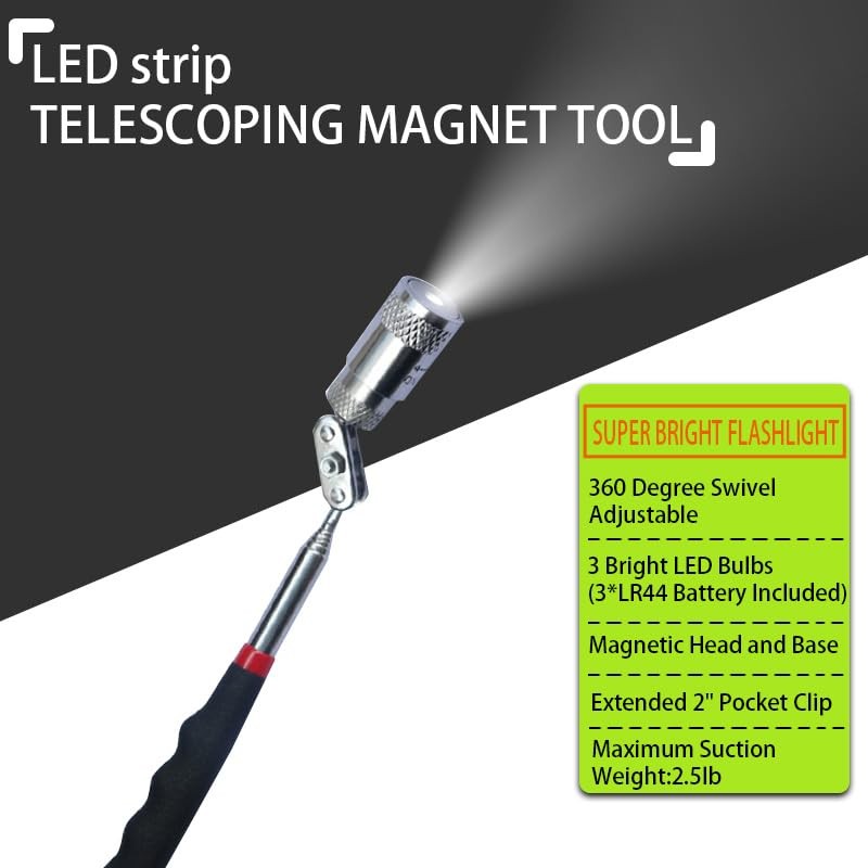 VortecSys Telescoping Magnetic Pickup Tool Set, 4Pcs Round and Square