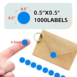 PARLAIM 1000pcs 1/2 Inch Blue Round Color Codding Labels on a Roll, Permanent Circle Dot Stickers in Plastic Dispenser Box, 0.5 inch Diameter for Home