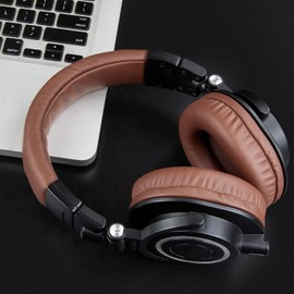 SOULWIT Earpads Replacement for Audio Technica ATH M50X M50XBT M50RD M40X M30X M20X MSR7 SX1 Monitor Headphones, Ear Pads Cushions with Softer Protein Leather, High-Density Memory Foam - Coffee