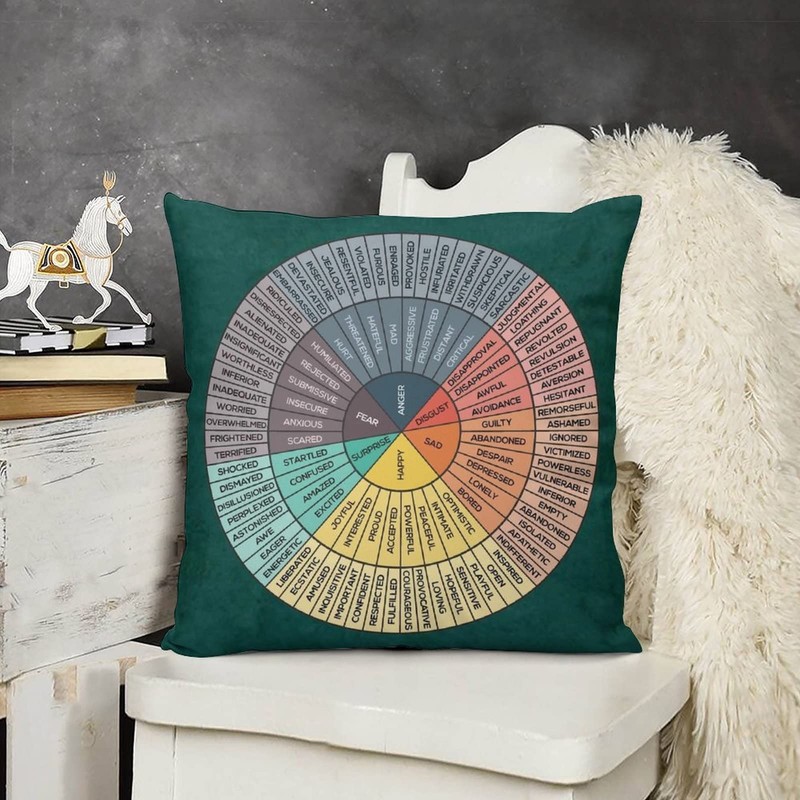 Feelings Wheel Chart Therapy Circle of Emotions Home Bedroom Cushion