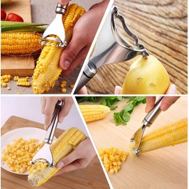 2 Pcs Magic Corn Peeler, Stainless Steel Corn Cob Peeler, Convenient Corn Cob Stripper Tool for Kitchen Gadget, Fast and Easy to Use Corn Cob Cutter Corn Stripper, Corn Peeler for Corn on The Cob