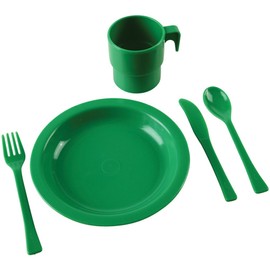Constructive Playthings 20 pc. Indestructible Play Dishes Service for 4 Includes Place Settings of Cups, 6 1/2" diam. Plates and Silverware Each in 4 Colors for Ages 19 Months and Up, Model Number: ASC-796