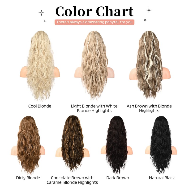 Flufymooz Ponytail Extension, 56 cm Ponytail with Drawstring Hair Extensions,