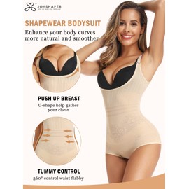 JOYSHAPER Women's Shapewear Bodysuit Tummy Control Seamless Open Bust Bodysuits Body Shaper Body Briefer (Beige, M)