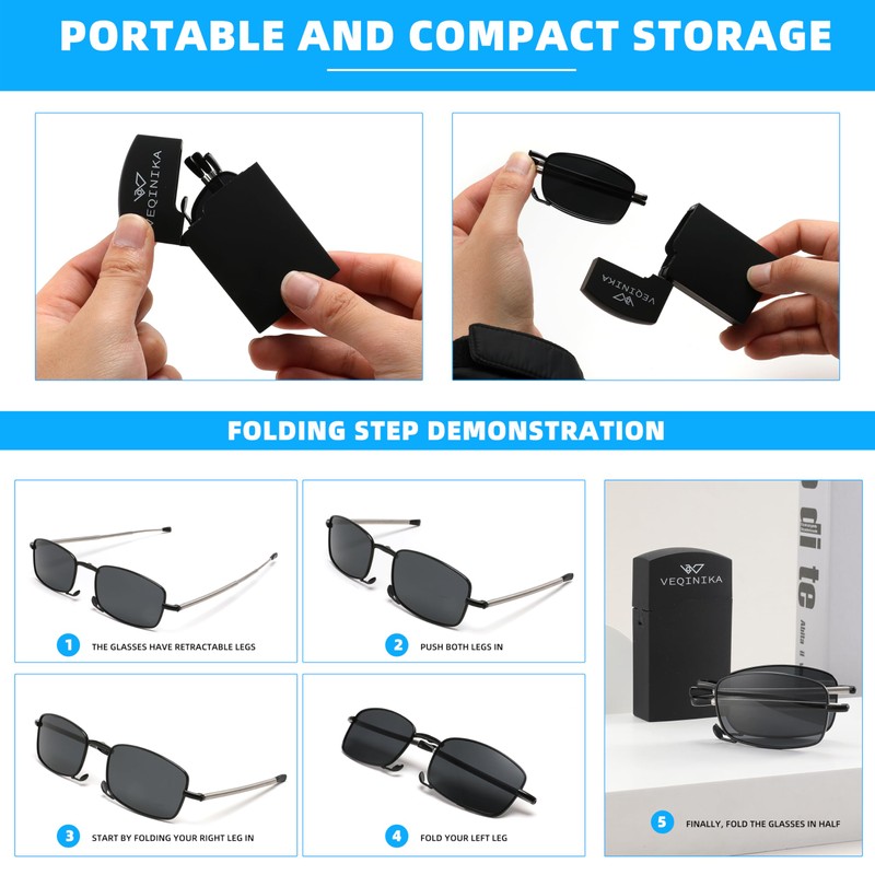 VEQINIKA Foldable Sunglasses for Men Women Polarized Folding Sunglasses Spring