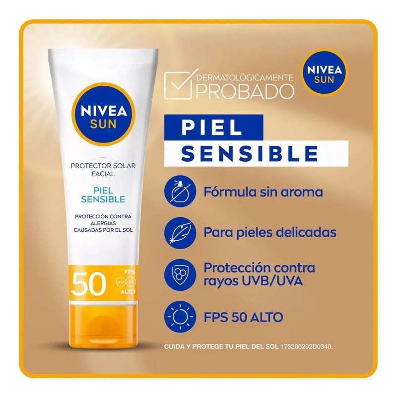 Nivea Sun 50ml Protector Solar Facial Fps Piel Sensible