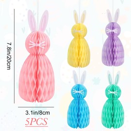 CKCSHI 5Pcs Easter Hanging Decorations, Hanging Easter Bunny Honeycomb, Bunny Rabbit Honeycomb Pendant Decoration, 3D Bunny Honeycomb Hanging for Indoor and Outdoors Festivities Party Supplies