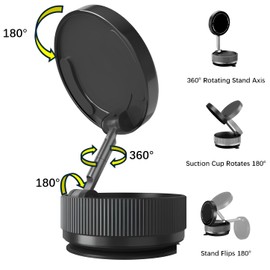 GrandMil adjustable & foldable 360° magnetic phone holder for cars - safe Magsafe car mount with strong grip, premium car accessories for easy phone access(black)