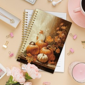 XPH Vintage Fall Pumpkin Spiral Notebook, Autumn Journaling Notebooks for Note Taking, Autumn Maple Leaves Pumpkins Hardcover Journal for Writing 160 Pages 5.5 x 8.3 Inch, Fall Gifts for Women
