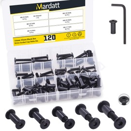 Mardatt 120pcs 5 Sizes M6x16mm/20mm/25mm/30mm/35mm Black Hex Socket Cap Bolts and Barrel Nuts Assortment Kit, Crib Bolts Flat Head Binding Bolt Screw Post for Belt Buckle Leather Furniture