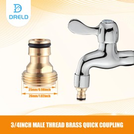 DRELD Pack of 2 Tap Connectors, 3/4 Inch Quick Connect Adapter Male Thread, Quick Coupling 3/4 Inch Brass, Garden Hose Quick Connector Brass, Tap Connector 3/4 Inch