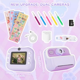 Kids Camera, Dual Camera Kids Camera Instant Print for Girls Boys With Print Photo Paper & Color Pens for DIY, Gifts for 3 4 5 6 7 8 9 10 Year Olds Girls Boys, 32Gb Sd Card - Purple