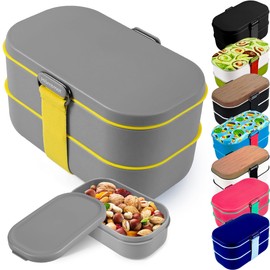 HÄMTMAT® [Upgraded Bento Lunch Box All-in-One: 2 Food Containers, Sauce Cup, Spoon+Fork+Chopsticks. 100% Leakproof Lids. Portable for Work, Lunch, Travel - Majestic Cliffs Style