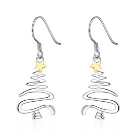 EVER FAITH Holiday Gift Pierce Dangle Earring, Stunning Glossy Lovely Star Christmas Tree Fish Hook Earring for Women