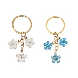 2Pcs Cute Flower keychains for Women, Aesthetic Charm Flower Keychain Charms, Bag Purse Charms Car Key Ring for Handbags Backpacks（Blue White）