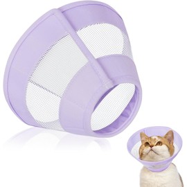 Cat Cone, Soft Cat Cone Collar to Stop Licking and Scratching Wounds, Adjustable E-Collar After Surgery for Cats, Mesh Recovery Collar for Cats, Kittens, Rabbits (Purple, M)