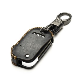 Vitodeco Genuine Leather Flip Key Fob Case Cover Compatible with KIA New Emblem 2021-2022 (4-Button, Black), Black, 4-Button