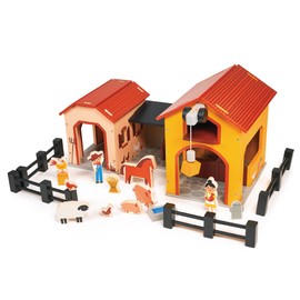 Mentari Toys - Billy’s Barnyard - Wooden Barn and Stable with Working Pulley, Animals, Farmer Figures and Accessories - Encourages Imaginative Play and Motor Skills - Age 3+