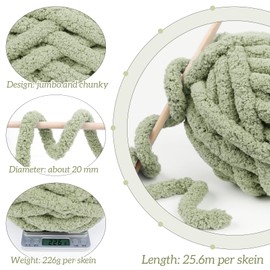 LEREATI 2 Strands Arm Knitting Wool for Blanket Knitting 2 cm x 25.6 m Chenille Wool for Crocheting 226 g Hand Knitting Yarn Chunky Yarn, Thick Tubular Yarn for Hand Knitting Blankets, Bag, Pet Bed