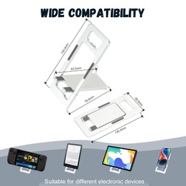 Zoyiancy Portable Cell Phone Stand, 2pc Foldable Aluminum Adjustable Phone Holder for Desk Compatible, Travel Table Mount for Tablet (Silver)