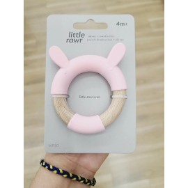 Little Rawr Teething Rattle Toy for Babies pink 4M+ - silicone & wood - new