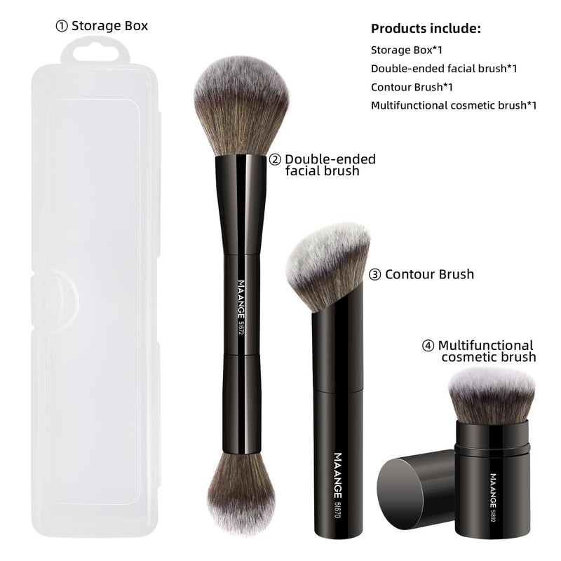 MAANGE 3 PCS Foundation Makeup Brush Set, Double-ended Contour Brush