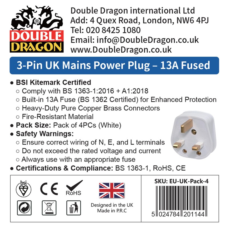 Double Dragon 13 Amp UK 3-Pin Plug | Heavy-Duty Rewireable
