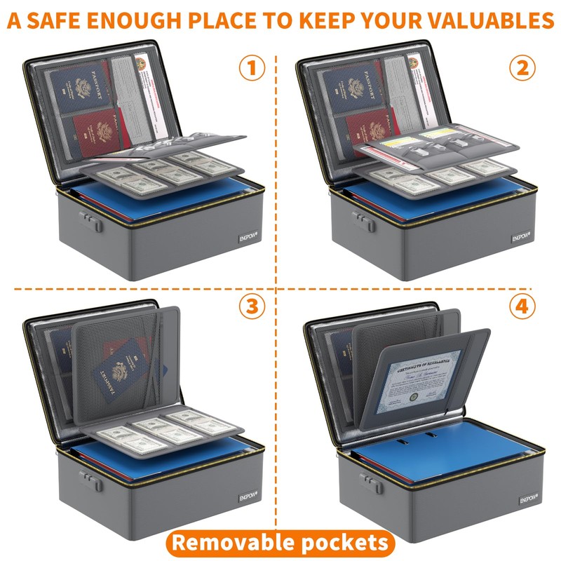 ENGPOW Fireproof Document Box, Hard Case File Box with Fireproof