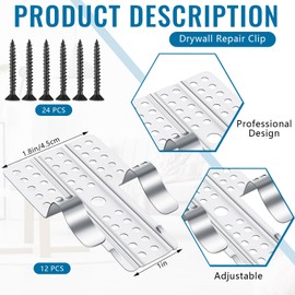 MorningRo 12 Pack 1/2" Drywall Repair Clips Patch Kits Including 12 Drywall Repair Clips and 24 Matching Screws for Wall Hole
