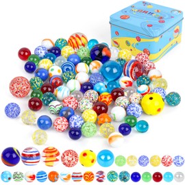 3 otters 85PCS Colorful Glass Marbles, Marbles Bulk in Tinplate Box for Kids Marble Games DIY Home Decoration Vase Fillers