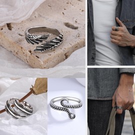 VELESAY Uomo Vintage Open Rings for Men Angel Wings Adjustable Ring Punk Gotico Biker Ring Set 9 Pieces
