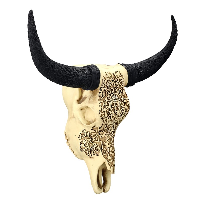 Pacific Giftware Wall Relief Cattle Skull with Decorations 33 cm